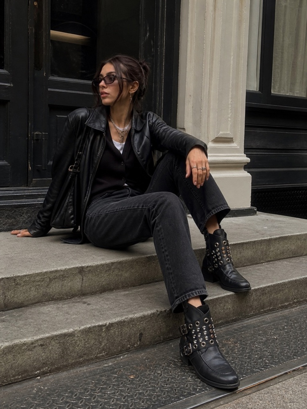 Zara Black Ankle Boots with Silver Studs
